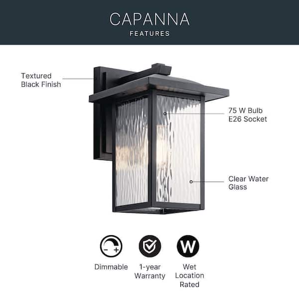 KICHLER Capanna 1-Light Textured Black Outdoor Hardwired Wall