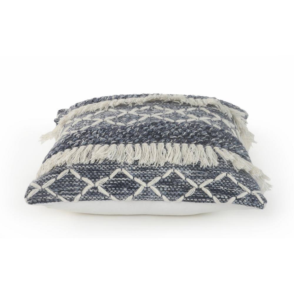 Navy and Ivory Embroidered Wool Square Throw Pillow