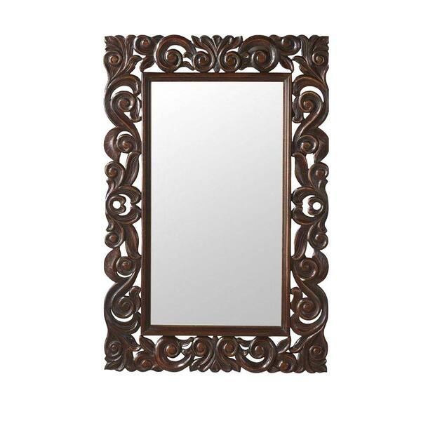 Unbranded Padma Mango 36 in. H x 24 in. W English Oak Wood Carved Framed Mirror