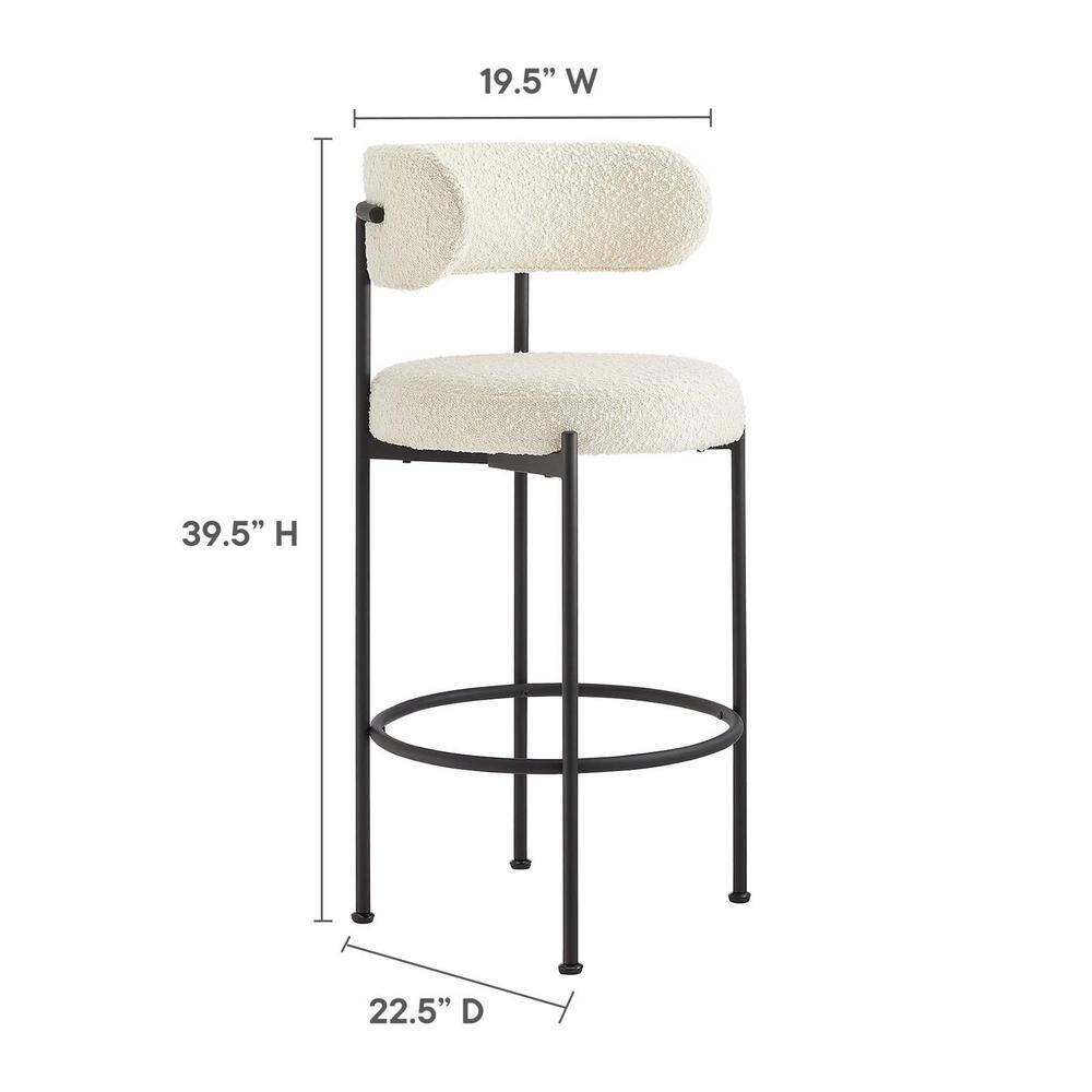 Ivory Boucle Fabric and Black Metal Adjustable Bar Stools, Set of 2