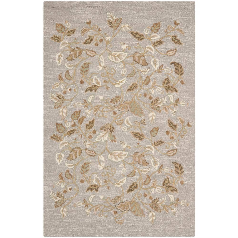 Hand-Tufted Green Floral Wool and Viscose Area Rug, 5' x 8'