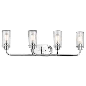 Braelyn 34.25 in. 4-Light Chrome Vintage Bathroom Vanity Light with Seeded Glass Shade