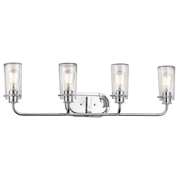 Braelyn 34.25 in. 4-Light Chrome Vintage Bathroom Vanity Light with Seeded Glass Shade