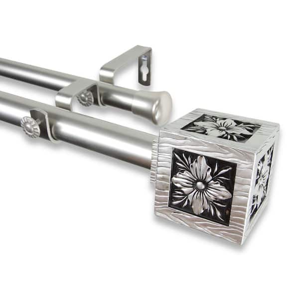 Rod Desyne 66 in. - 120 in. Telescoping 1 in. Double Curtain Rod Kit in Satin Nickel with Ophelia Finial