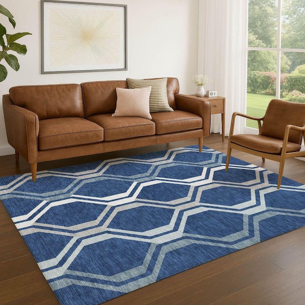 Chantille Machine Washable Indoor/Outdoor Abstract ACN2326 Navy 5 ft. x 7 ft. 6 in. Area Rug
