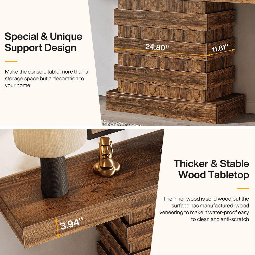 Rustic Brown 63-Inch Wooden Console Table with Storage