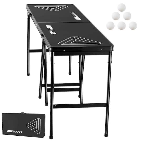 SKYSHALO 8 ft. Portable Beer Pong Table, Foldable 36 in. Heightened Table, Carrying Handles and 6-Pong Balls