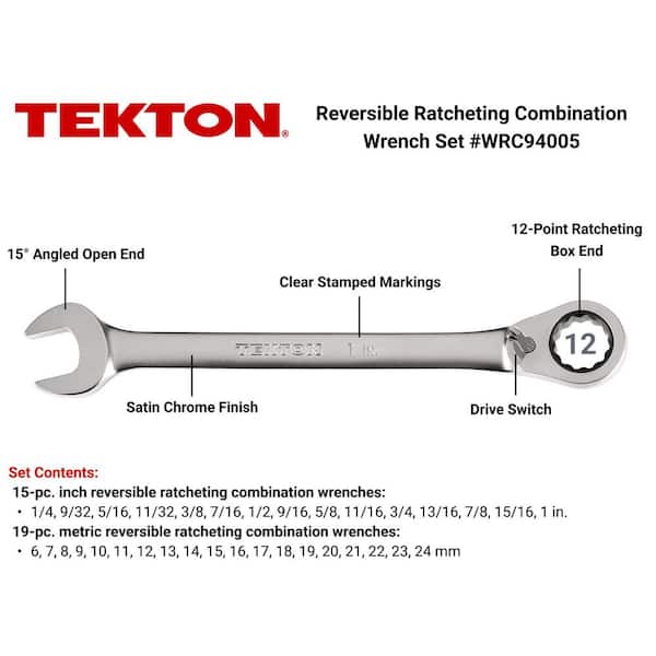 34-Piece (1/4-1 in., 6-24 mm) Reversible 12-Point Ratcheting Combination Wrench Set