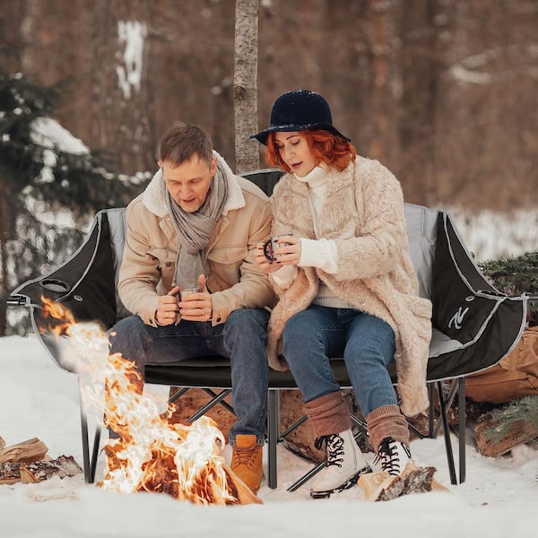 Oversized Heated Double Camping Chair 660 lbs. 2-Person Heated Folding Chairs w/ 3 Heat Levels and 4 Heating Zones