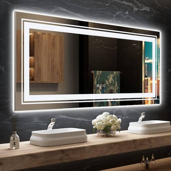32 in. W x 72 in. H Large Rectangular Frameless Dimmable LED Light Anti-Fog Wall Bathroom Vanity Mirror Super Bright