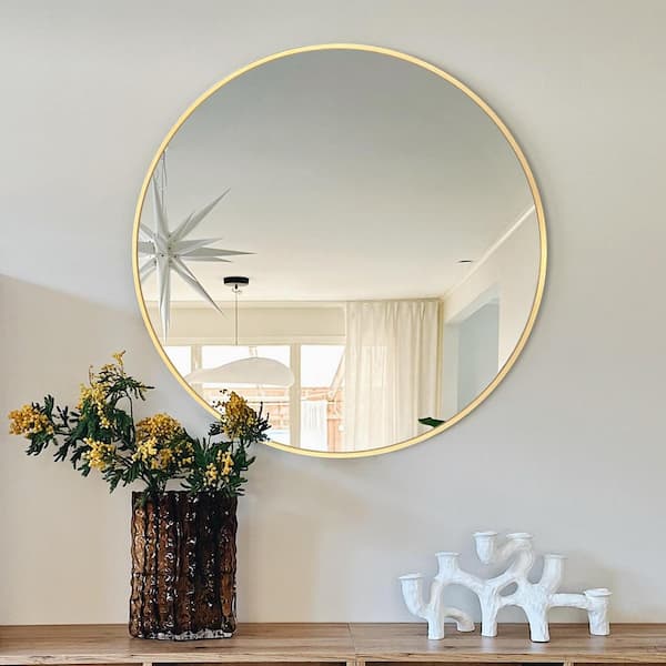 Sxiawe 24 in. W x 24 in. H Medium Round Aluminum Frame Wall Mounted Wall Mirror Vanity Mirror
