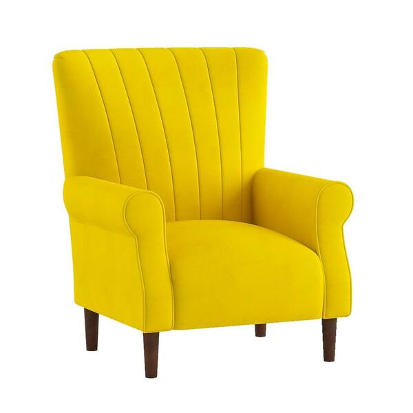 Carlson Yellow Velvet Club Channel Tufted Back Accent Chair 1047YW1