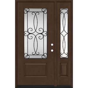 Regency 53 in. x 80 in. 3/4-Lite Georgian Decorative Glass LHIS Hickory Mahogany Fiberglass Prehung Front Door 14 in. SL