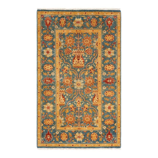 Solo Rugs Eclectic One-of-a-Kind Contemporary Blue 3 ft. 2 in. x 5 ft. 1 in. Floral Area Rug