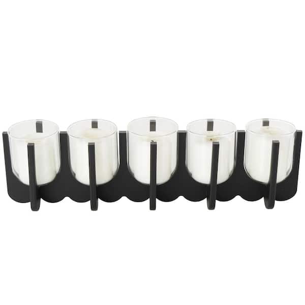 Litton Lane Black Wood Hurricane 5 Slot Candle Holder