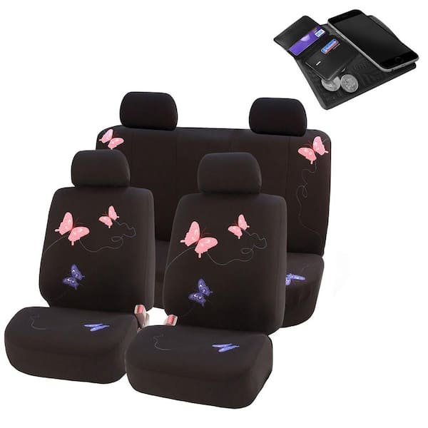 FH Group Flat Cloth 47 in. x 23 in. x 1 in. Full Set Butterfly Embroidery Seat Covers