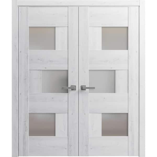 VDOMDOORS 64 in. x 84 in. 2 Panel Nordic White Finished Solid MDF Sliding Door with Hardware