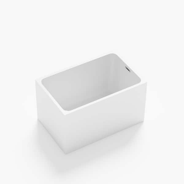 43.30 in. x 27.60 in. Flat Bottom Acrylic Freestanding Soaking Bathtub with Left Drain in Glossy White