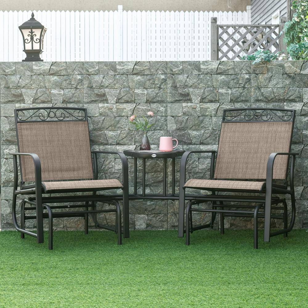 2-Person Metal Outdoor Glider Chair, Double Glider Patio Swing Loveseat with Tempered Glass Table in Brown price history on PriceWatchPro