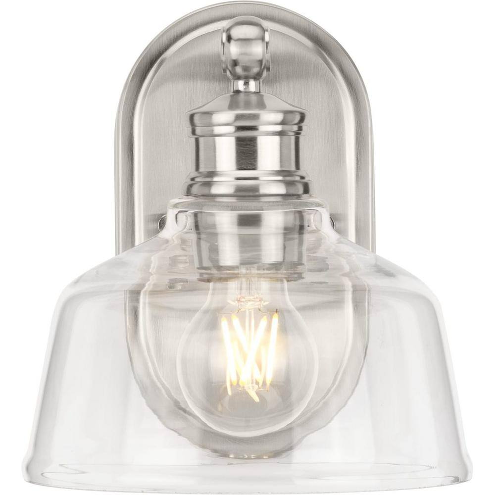 Brushed Nickel 1-Light Vanity Fixture with Clear Glass Shade