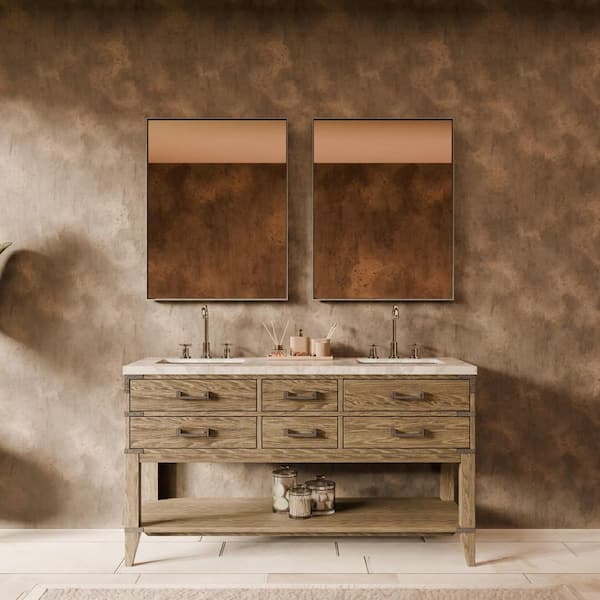 Irvington 60 in W x 22 in D Grey Oak Double Bath Vanity and Carrara Marble Top