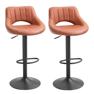 41.75 in. Brown Small Back Metal Bar Height Swivel Bar Stool with PU Leather Seat (Set of 2)