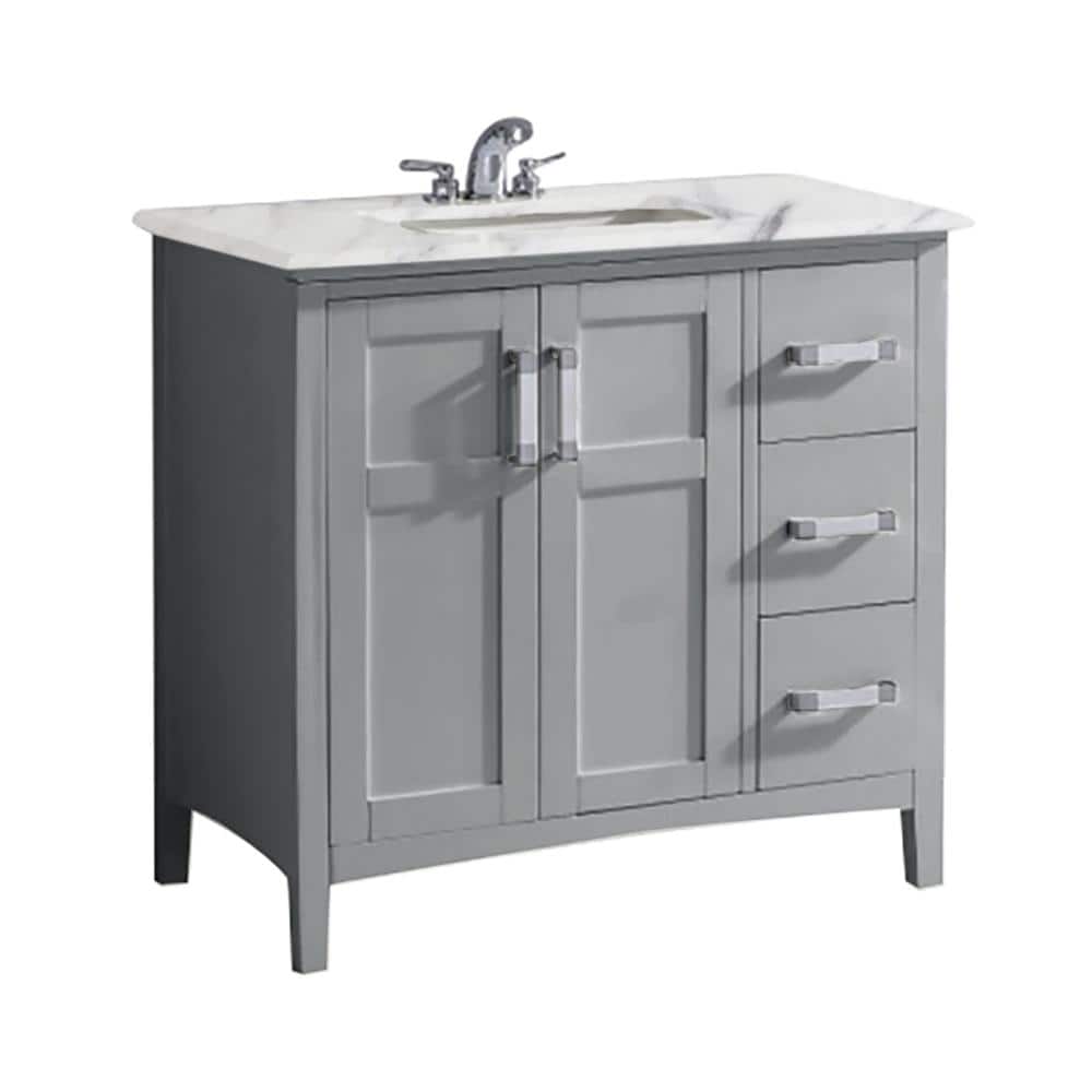 Simpli Home Winston 36 in. Bath Vanity in Warm Grey with Marble Extra ...