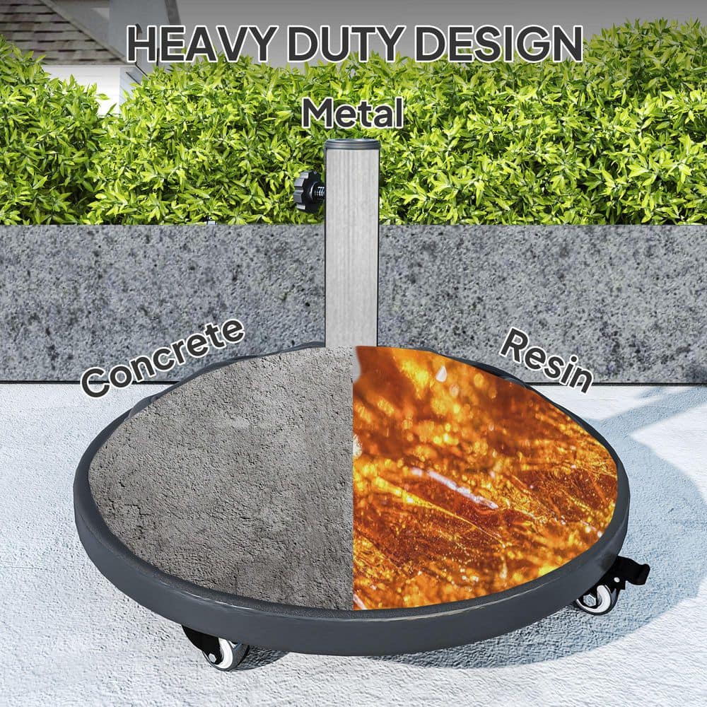 Black Concrete Round Patio Umbrella Base with Wheels