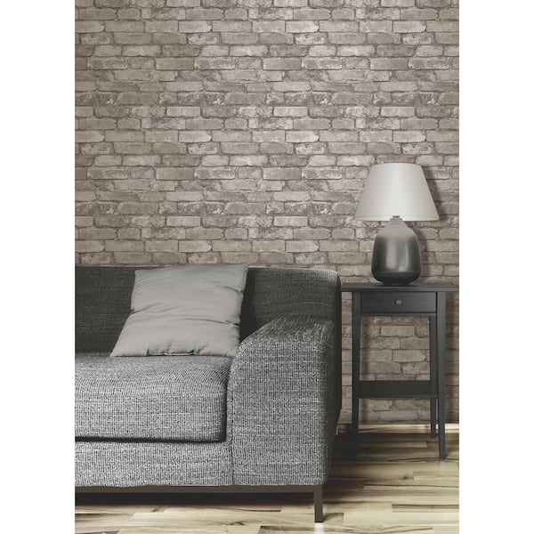 Davis Gray Rustic Brick Non-Pasted Wallpaper, 56.4 sq. ft.