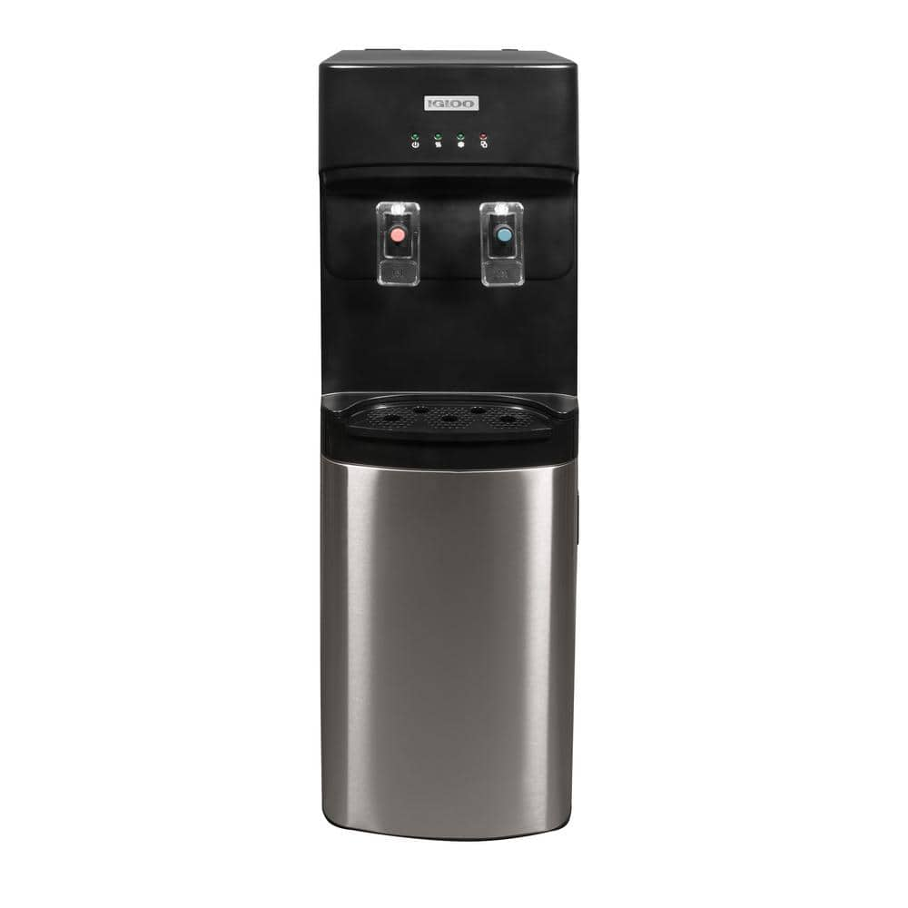 IGLOO 3 or 5 Gal. Bottom Load Water Dispenser Black and Stainless Steel with Hot and Cold Water Functions