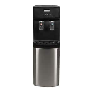 3 or 5 Gal. Bottom Load Water Dispenser Black and Stainless Steel with Hot and Cold Water Functions