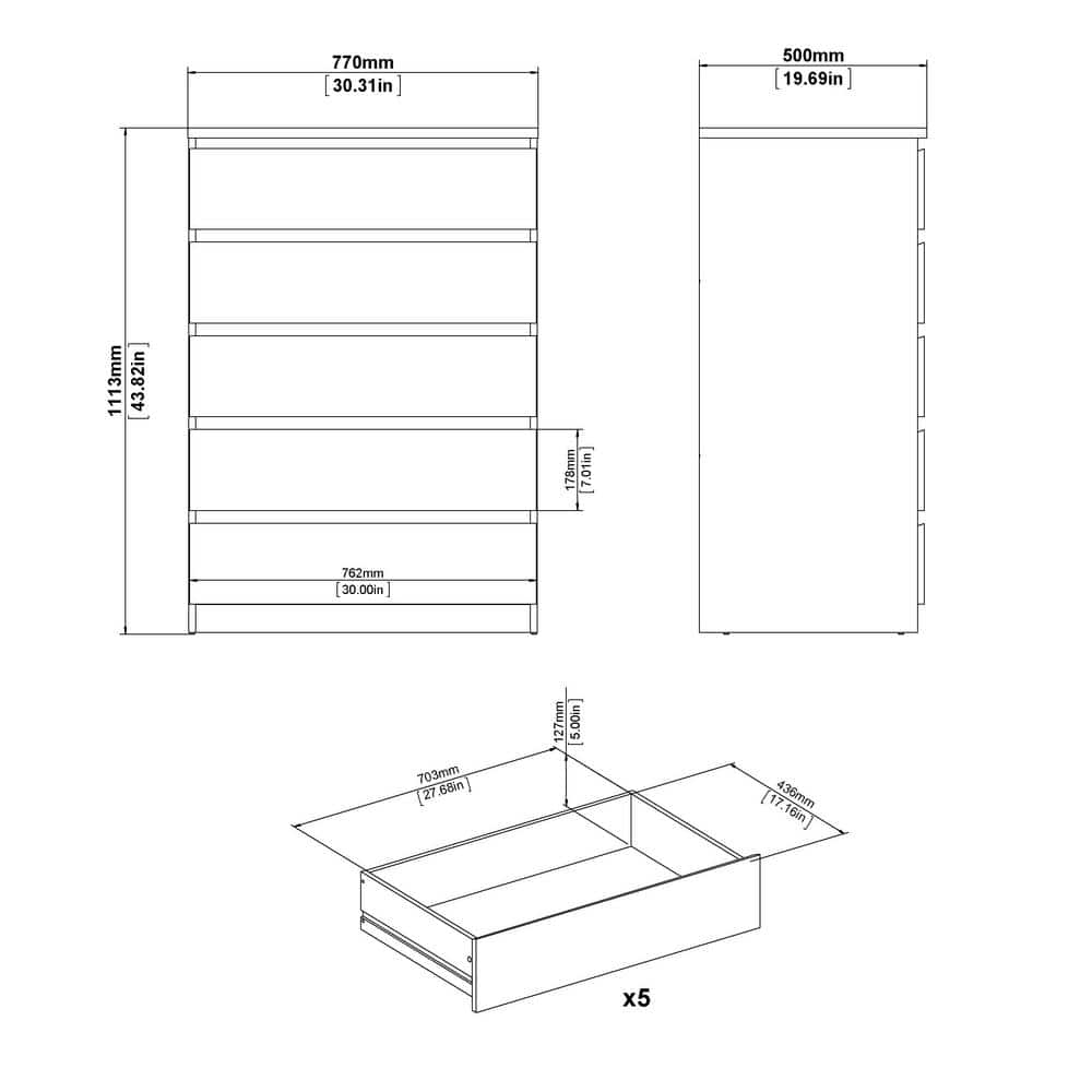 Scottsdale Truffle Gray 5-Drawer Engineered Wood Chest