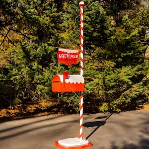 72 in. Tall North Pole Mailbox with Candy Cane Stand