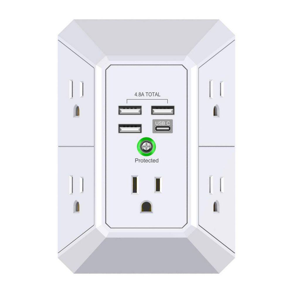 White 5-Outlet Extender with 4 USB Charging Ports 4.8A Total, 3-Sided 1680J Power Strip, Multi Plug Adapter Spaced, 3U1C price history on PriceWatchPro