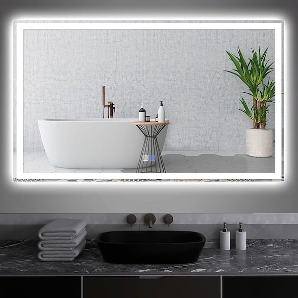 ANGELES HOME 60 in. W x 36 in. H Rectangular Frameless Anti-Fog Backlit Frontlit Wall Mount LED Bathroom Vanity Mirror in Silver