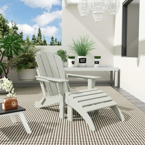 Laguna Outdoor Patio Traditional HDPE Plastic Folding Adirondack Chair with Footrest Ottoman in Sand