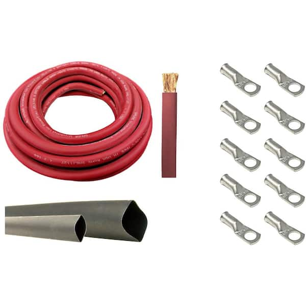 WindyNation 4-Gauge 10 ft. Red Welding Cable Kit (Includes 10-Pieces of  Cable Lugs and 3 ft. Heat Shrink Tubing) 4G-10R-10LG38-HS - The Home Depot