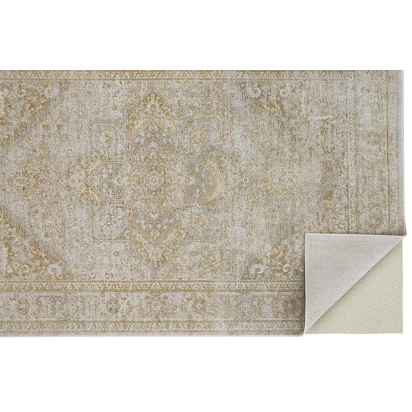 10 x 13 Gold and Ivory Floral Area Rug