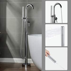 Bourne Single-Handle Freestanding Floor Mount Tub Filler Faucet with Hand Shower in Chorme