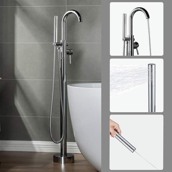 WOODBRIDGE Bourne Single-Handle Freestanding Floor Mount Tub Filler Faucet with Hand Shower in Chorme