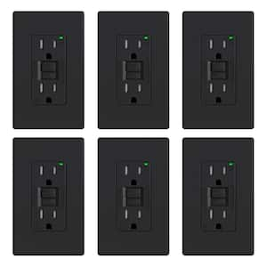 15 AMP 125-V Duplex Tamper Resistant Self-Test GFCI Outlet, with Screwless Wall Plate, UL&CUL Certified, Black (6-Pack)