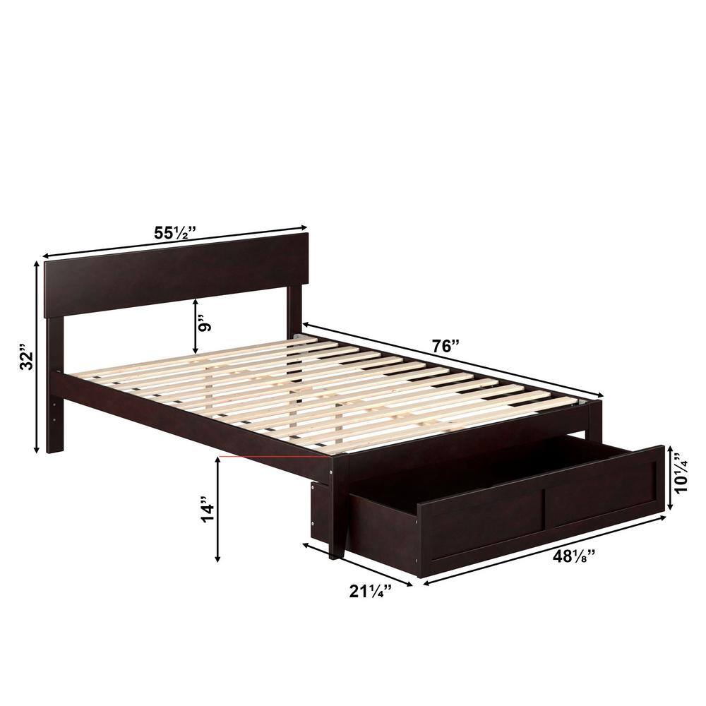 Espresso Full Wood Platform Bed with Storage Drawer