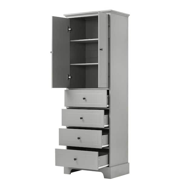 Xzkai 24 in. W x 16 in. D x 68 in. H Gray Linen Cabinet with Adjustable Shelf