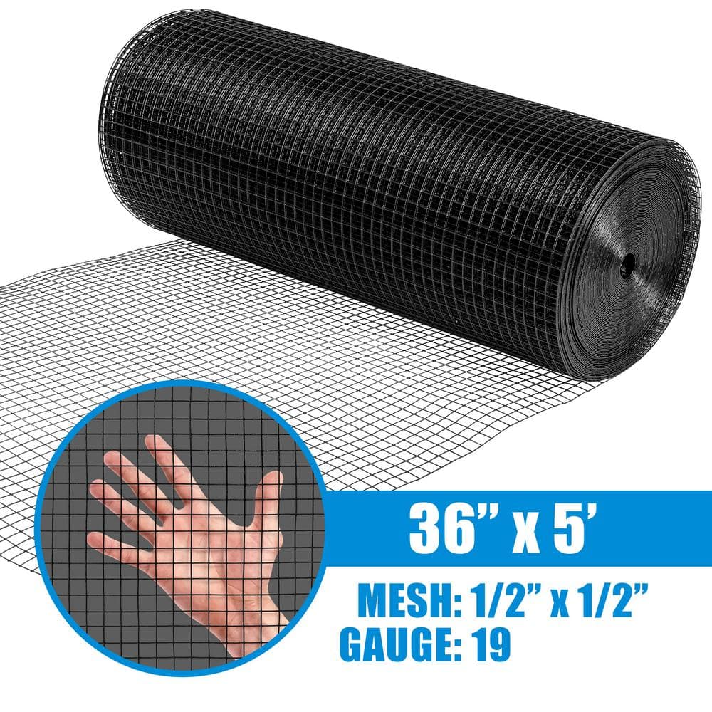 Black Vinyl Coated Welded Wire Fence Roll, 19 Gauge, 3 ft x 5 ft