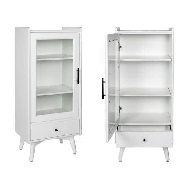 Unbranded Modern 19.8 in. W x 13.8 in. D x 46 in. H White Bathroom Linen Cabinet with Glass Door and 2 Adjustable Shelves