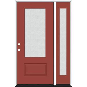 Legacy 51 in. x 80 in. 3/4 Lite Rain Glass RHIS Primed Morocco Red Finish Fiberglass Prehung Front Door with 12 in. SL