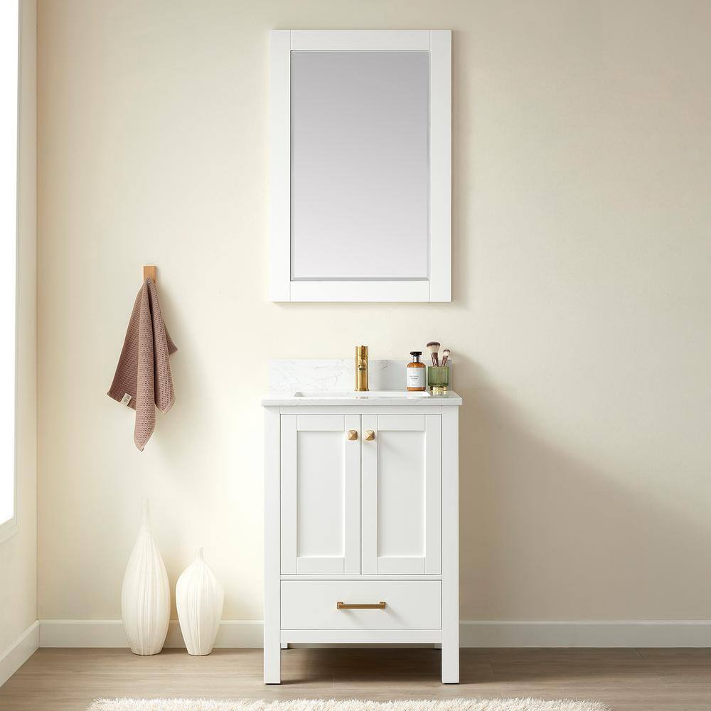 Shannon White Oak Single Sink Vanity with Stone Top and Mirror