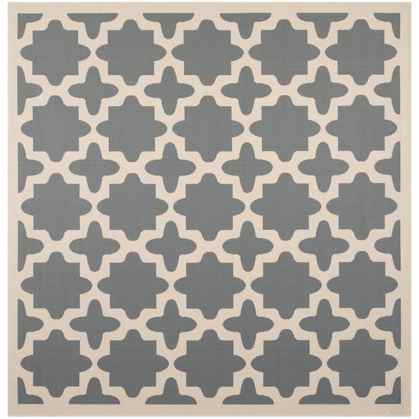 SAFAVIEH Courtyard Anthracite/Beige 8 ft. x 8 ft. Square Geometric Indoor/Outdoor Patio  Area Rug