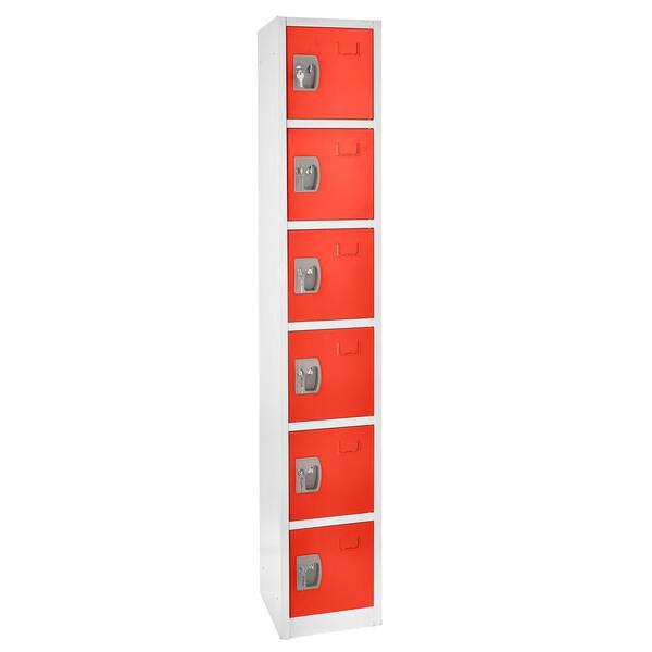 AdirOffice 629-Series 72 in. H 6-Tier Steel Key Lock Storage Locker Free Standing Cabinets for Home, School, Gym in Red