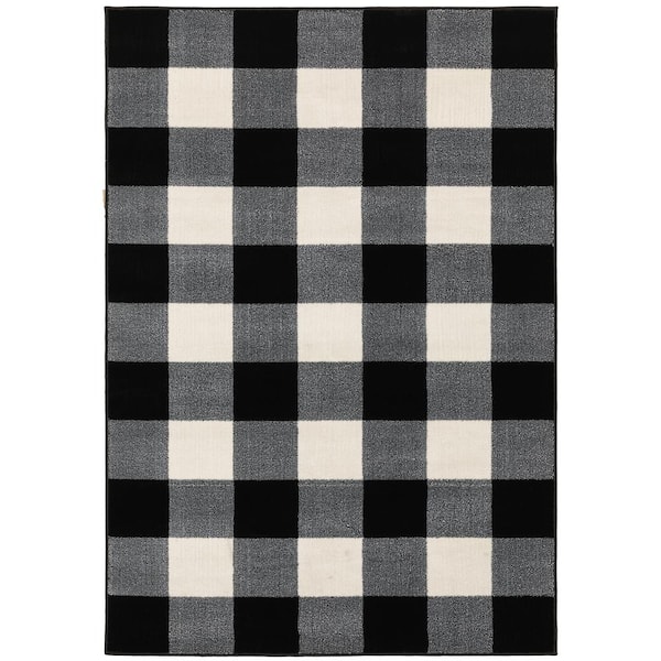 Gracie Black/Ivory 4 ft. x 6 ft. Plaid Area Rug